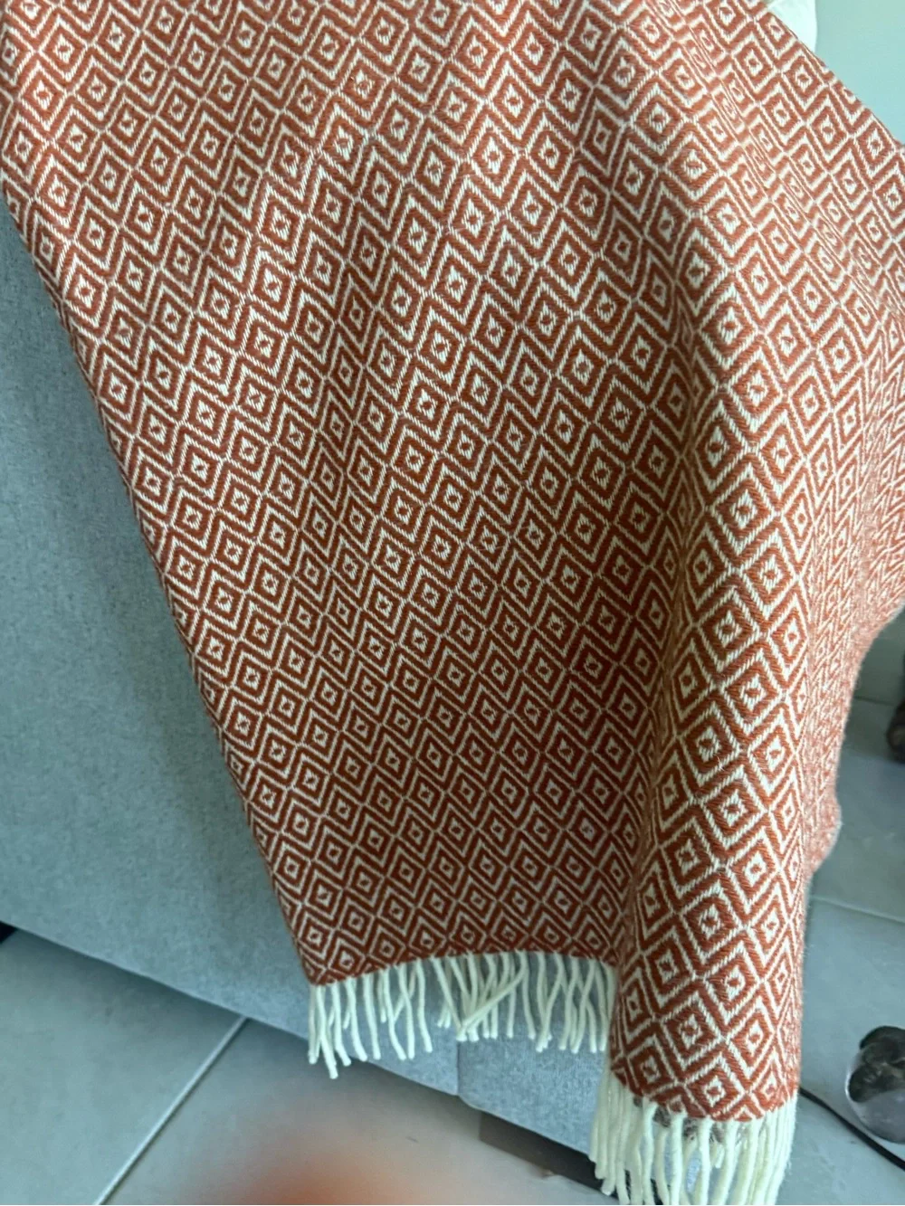 NWT Chi Coracao Wool Throw Blanket Terracotta Diamond Geometric 65x52 Boho